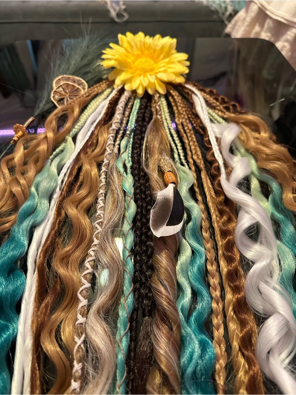 Mixed Braided Hair Extensions for Women - Blonde with Mint Accents